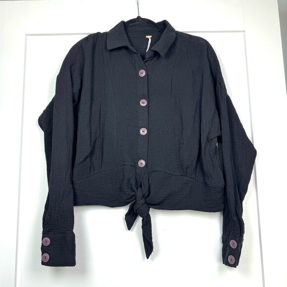Free People Sunstreaks Tie Front Button Down Long Sleeve Blouse Size Medium - Picture 2 of 11